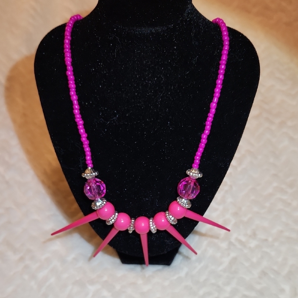 Festival Pink Spike Bold Statement Necklace - Picture 1 of 4